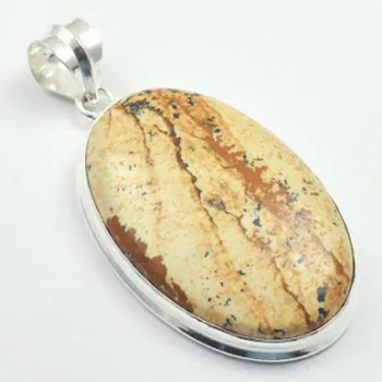

Picture Jaspers Pendant Silver Overlay over Copper, Total Length: 60mm , P4394