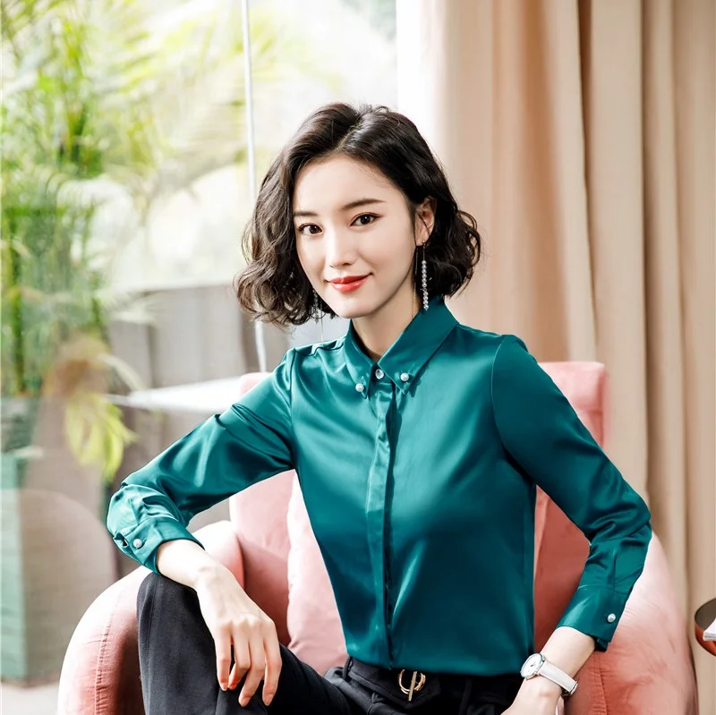 Novelty Green Long Sleeve Blouses and Shirts Formal Uniform Styles Ladies Office Work Wear Female Blouse Tops Clothes | Женская одежда