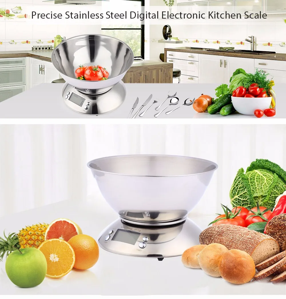 5kg 1g Stainless Digital Electronic Kitchen Scale with Alarm Timer Temperature Sensor
