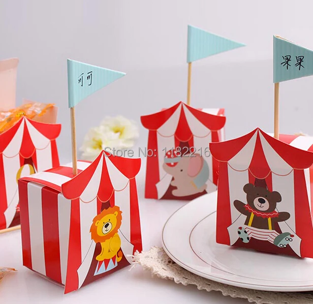 100 шт. творческий прекрасный мультфильм животных Коробки конфет с флагом Детская день ребенок День рождения пользу коробки, дети спасибо подарочная коробка