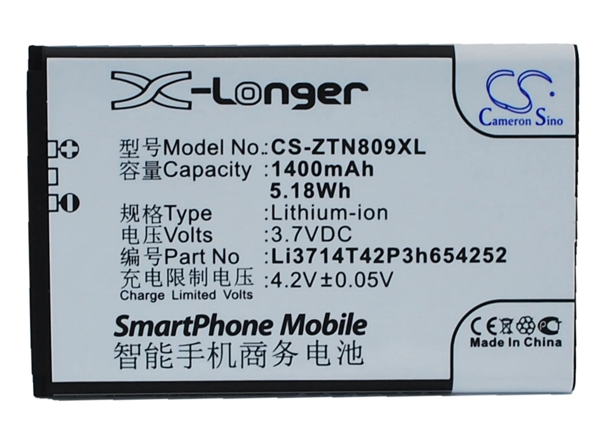 Cameron Sino 1400 мАч аккумулятор Li3714T42P3h654252 для ZTE U809 V809|cameron sino|battery for ztebattery |
