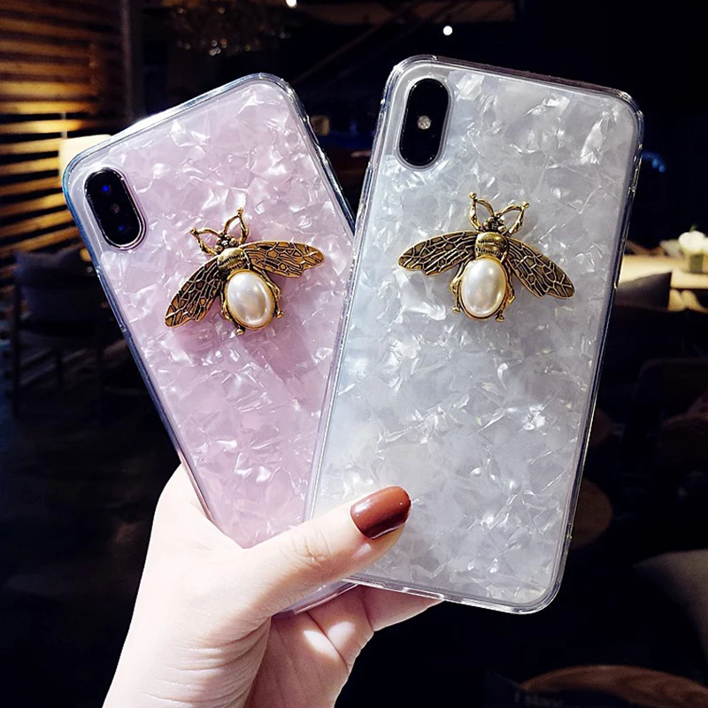 

Luxury Laser Glitter Marble Diamond Cute Bee Phone Case for Iphone X 7 7plus 6 6s 6plus 8 Plus Clear Crystal Soft Tpu Back Cover