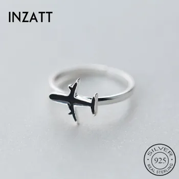 

INZATT New Arrived Trendy Women Authentic 925 Sterling Silver Ring Chic Black Enamel aircraft Shape For Girls Birthday Jewelry