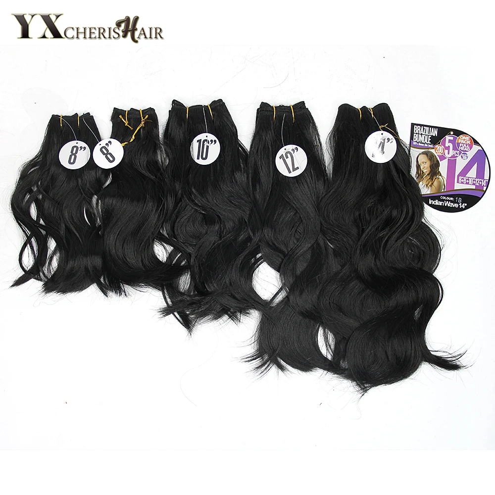 

YXCHERISHAIR 8-14" Synthetic Black Hair Bundles Body Wave Weave Hair Weft Sew in Yaki Hair Extensions Heat Resistant 5pcs/Pack