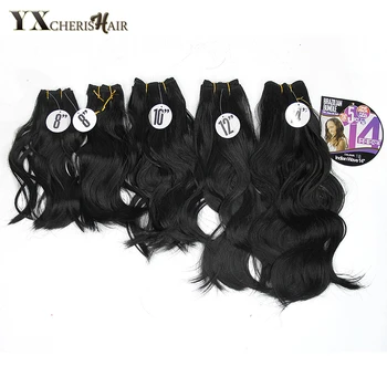 

YXCHERISHAIR 8-14" Synthetic Black Hair Bundles Body Wave Weave Hair Weft Sew in Yaki Hair Extensions Heat Resistant 5pcs/Pack