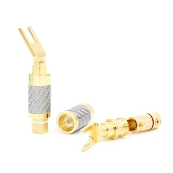 

Hifi audio 4 pcs Speaker Cable Copper Gold Plated Carbon Fiber spade plug Terminal Connector speaker cable Extension adapter