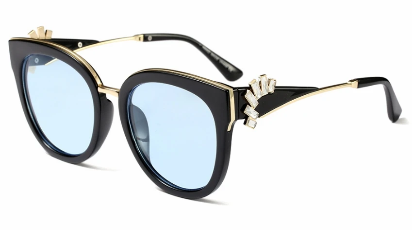 Веерообразные роскошные женские солнцезащитные очки с бриллиантовым цветком, модные солнцезащитные очки кошачий глаз UV400, винтажные очки 45141