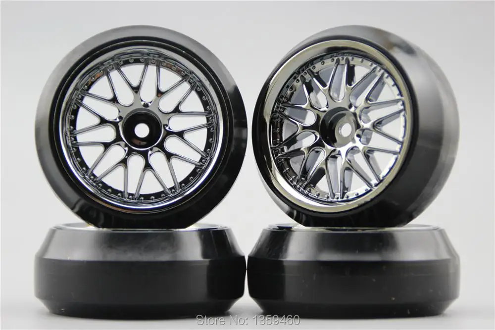 4pcs RC 1/10 Hard Drift Tire Tyre Wheel Rim F20CH 4mm Offset(Chrome