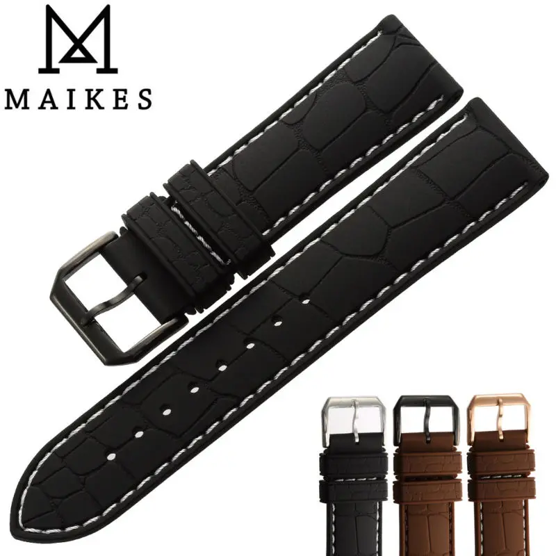 Новые спортивные ремешки для часов MAIKES черные из силиконовой резины 20 мм 22 с