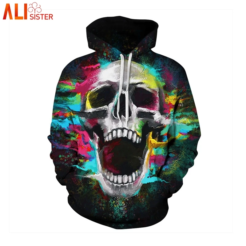 

Alisister Color Skull 3d Hoodies Men Women Plus Size Sweatshirts Autumn Winter Thin Streetwear With Cap Moleton Masculino