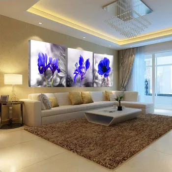 

3 Pieces canvas paintings of blue beautiful flower printer poster for living room romantic modern decoration
