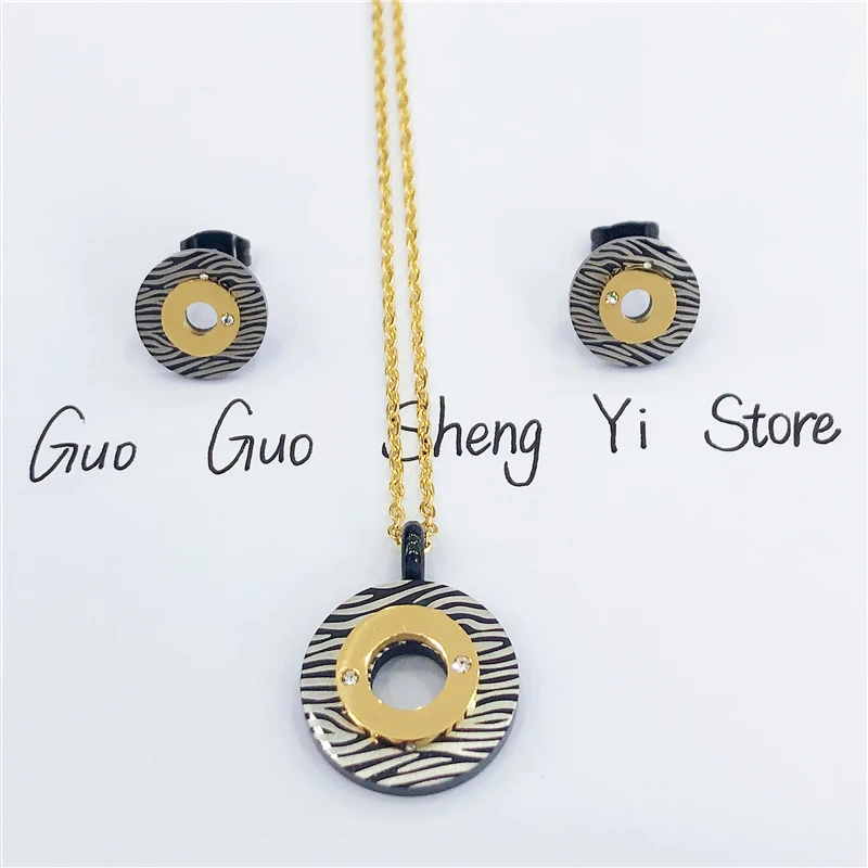 

Zebra Texture Stainless Steel Silver Gold CZ Pendants Earrings Necklace Jewelry High Quality Hypoallergenic Female Accessories