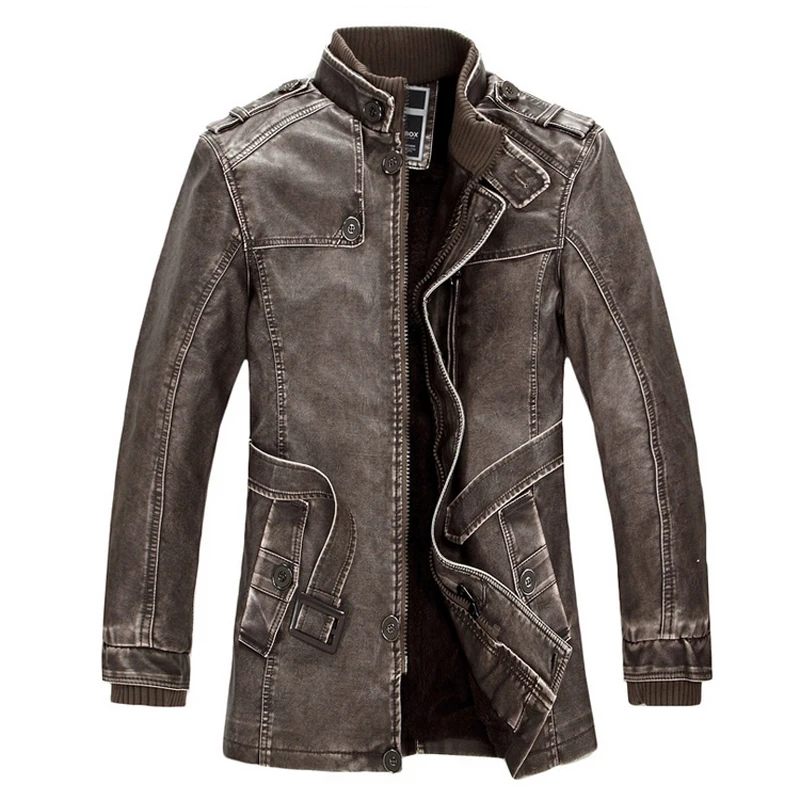 Зимние Для мужчин Кожаная куртка Мода Высокое качество с флисовой подкладкой мотоциклетные Искусственная кожа пальто мужской верхней одежды