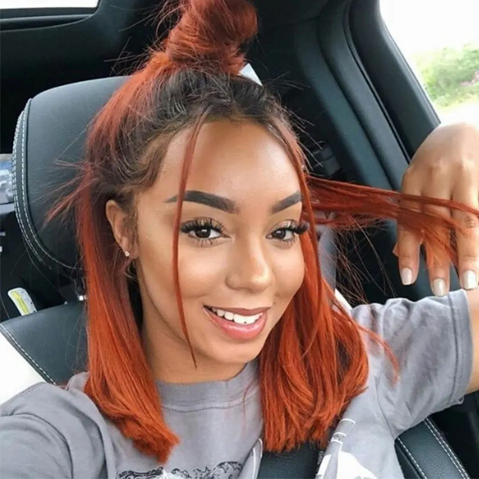 Orange Human Hair Bundles With Closure Brazilian Straight Hair