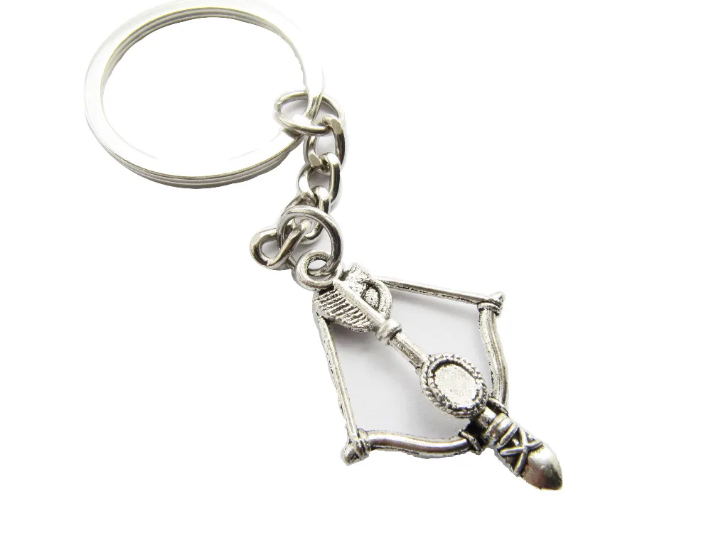 10pcs/ lot Ancient silver Crossbow keychain Bow and Arrow keychain Bow Archery keyring Archer