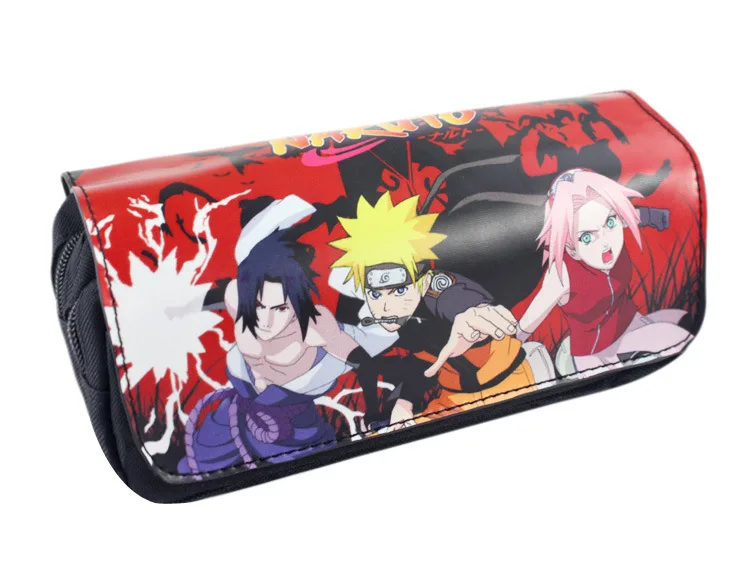 

Naruto Pen Bag Purse Naruto Sasuke Sakura Anime Large Capacity Double Zipper Pencil Bags Cosmetic Cases Organizer Leather Bag