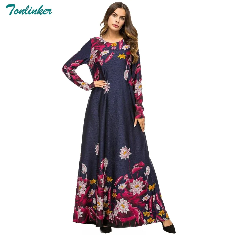 Tonlinker Autumn 2018 New Muslim Dress Jubah Elegant Vintage Floral ...