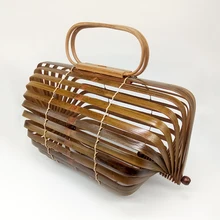 Бамбуковая Сумка Женская Топ-пляжная сумка с ручкой летняя Бохо тканая деревянная открытая Женская сумка клатч Складная Вращающаяся ось дизайн