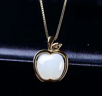 

Hetian White Jade 925 Silver Inlay Pendant Apple style is chic and stylish! h27#
