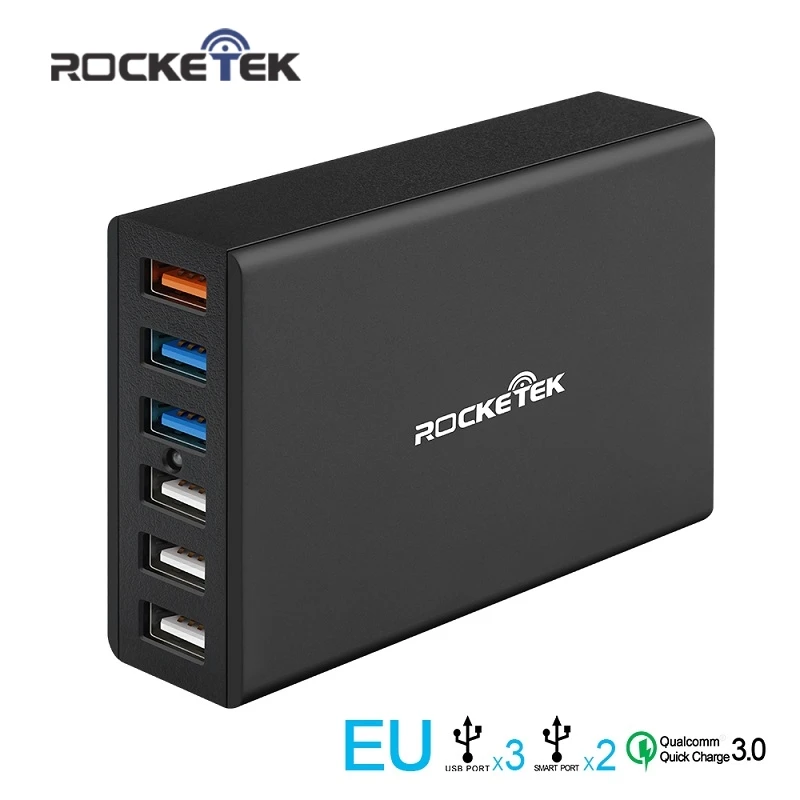 Rocketek Quick Charge 3,0 зарядное устройство 6 USB Смарт быстрое турбо мобильное зарядное устройство для iPhone7 samsung Galaxy s6 Xiaomi EU совместимый 2,0