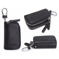 CONTACT'S Classic New Double Zip Men's Genuine Cow Leather Car Key Holder Multifunction Housekeeper  High Class Motor Key Case 2