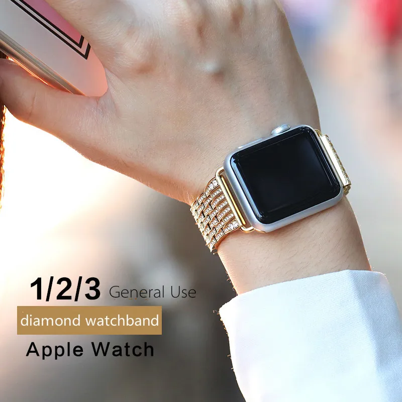 Ремешок из нержавеющей стали для Apple Watch Iwatch4/3/2 44 м/40 мм/38 мм/42 мм стразы сменная