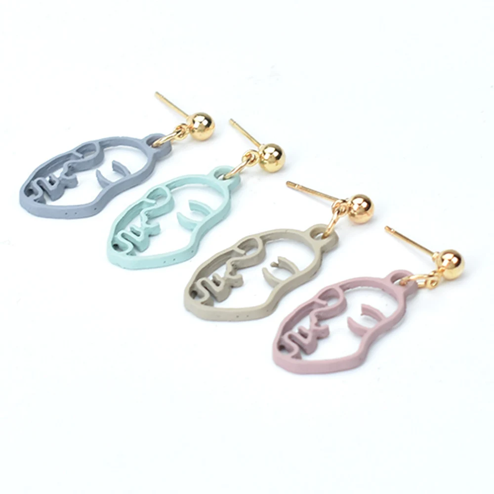 

Chadestinty Hollow Abstract Face Earrings For Women Gold Color Dangle Drop Earring Metal Statement Earrings Green Jewelry