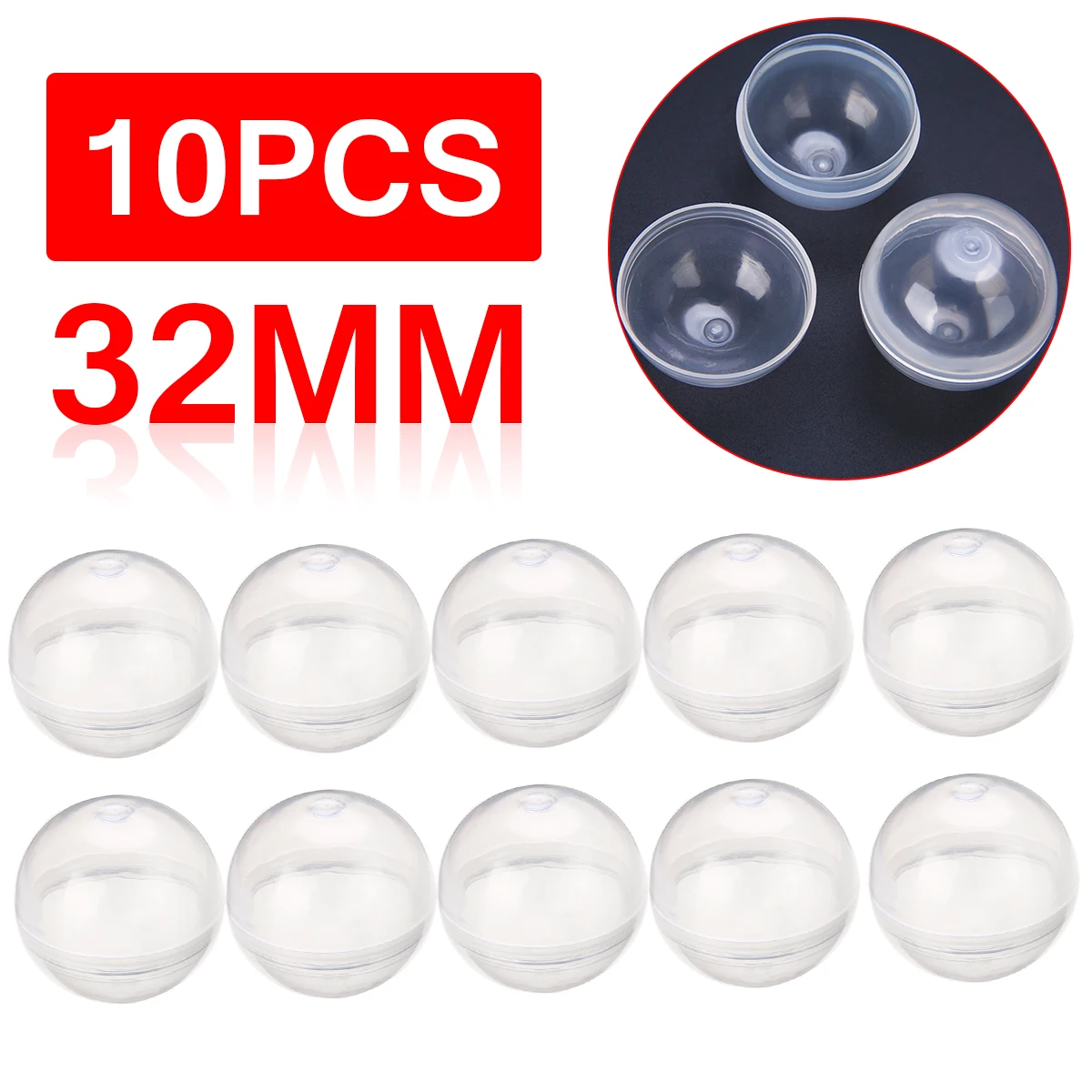 New 10Pcs Transparent Plastic Empty Round Toy Capsules For Ball Vending Machine 1.2inch 32mm Diameter