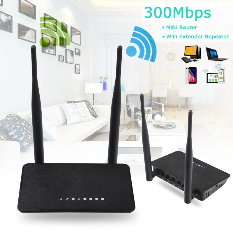 

300M Wireless Router WiFi Repeater 2in1 Dual Antenna 5dBi 300Mbps Extended Range-PC Friend