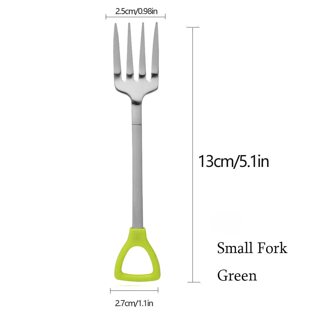 Новинка, 1 шт., ложка в форме лопатки из нержавеющей стали, вилка с длинной ручкой для кофе, мороженого, супа, детская ложка и вилка, ложка для мороженого - Цвет: Green Small Fork