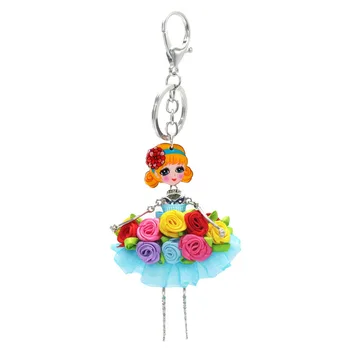 

New Fashion 12PCS/lot Colorful Skirt Doll Pendant Key Chains Ethnic Girl Pendant Key Rings For Women Bag Car Accessories A01-C2