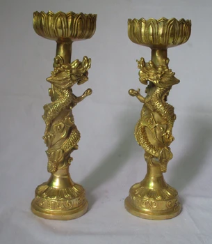 

WBY Home Decoration chinese brass carved dragon statue candle stick High :8inch/21cm