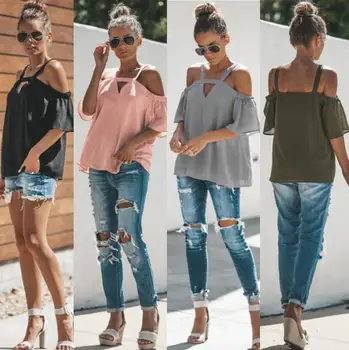 

Fashion Womens Summer Short Sleeve Blouse Solid Color Casual Shirt Loose Cotton Tops Female Ladies Summer Clothing NEW Arrival