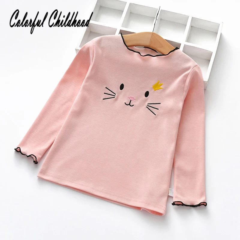 

Spring Fall Girls Shirts Cotton Long Sleeve cat embroidery Children's T-Shirt Girl Kids Baby Toddler Tops And Blouses