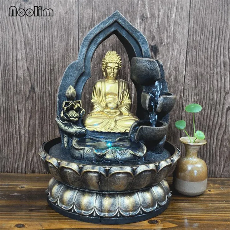 

Resin Buddha Water Fountains Feng Shui Wheel Craft Ornaments Home Office Tabletop Water Fountain Figurines Decoration Handicraft