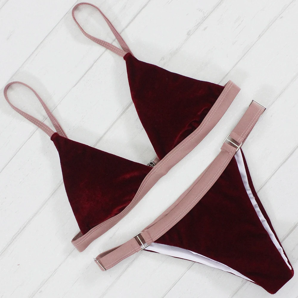 

Velvet Bikini 2017 Women Swimsuit Bikini Set Swimwear Sexy Beach Bathing Suit Top Low Waist Push Up Brazilian Biquini