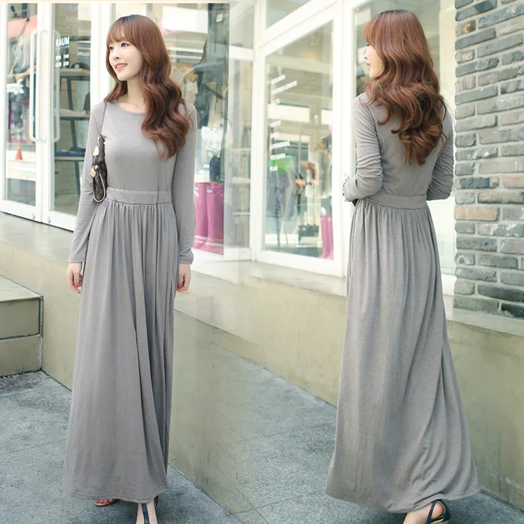 

new arrival 2018 spring modal long sleeve maxi dress boho high waist plus size robe femme casual women dress