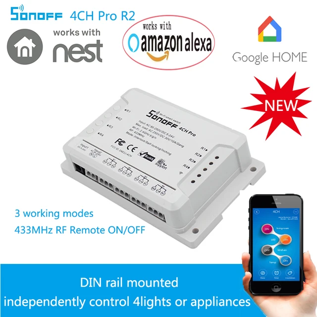 Sonoff 4CH Pro R2 4 Channel Wifi Smart Switch 433 MHZ RF Remote Wifi ...