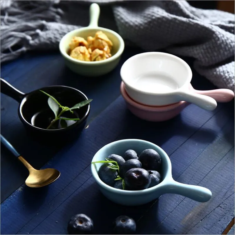 

1pc 40ml Japanese-style Glazed Tableware Ceramic Handle Dish Kitchen Multi-purpose Snack Sauce Dish Western Vinegar jam Dish