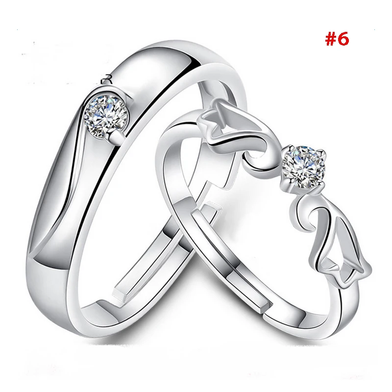 Conjunto de anillos de compromiso para hombres y mujeres, joyería de boda de cristal, con de imitación, plateado, amantes, 1 par| Anillos| - AliExpress