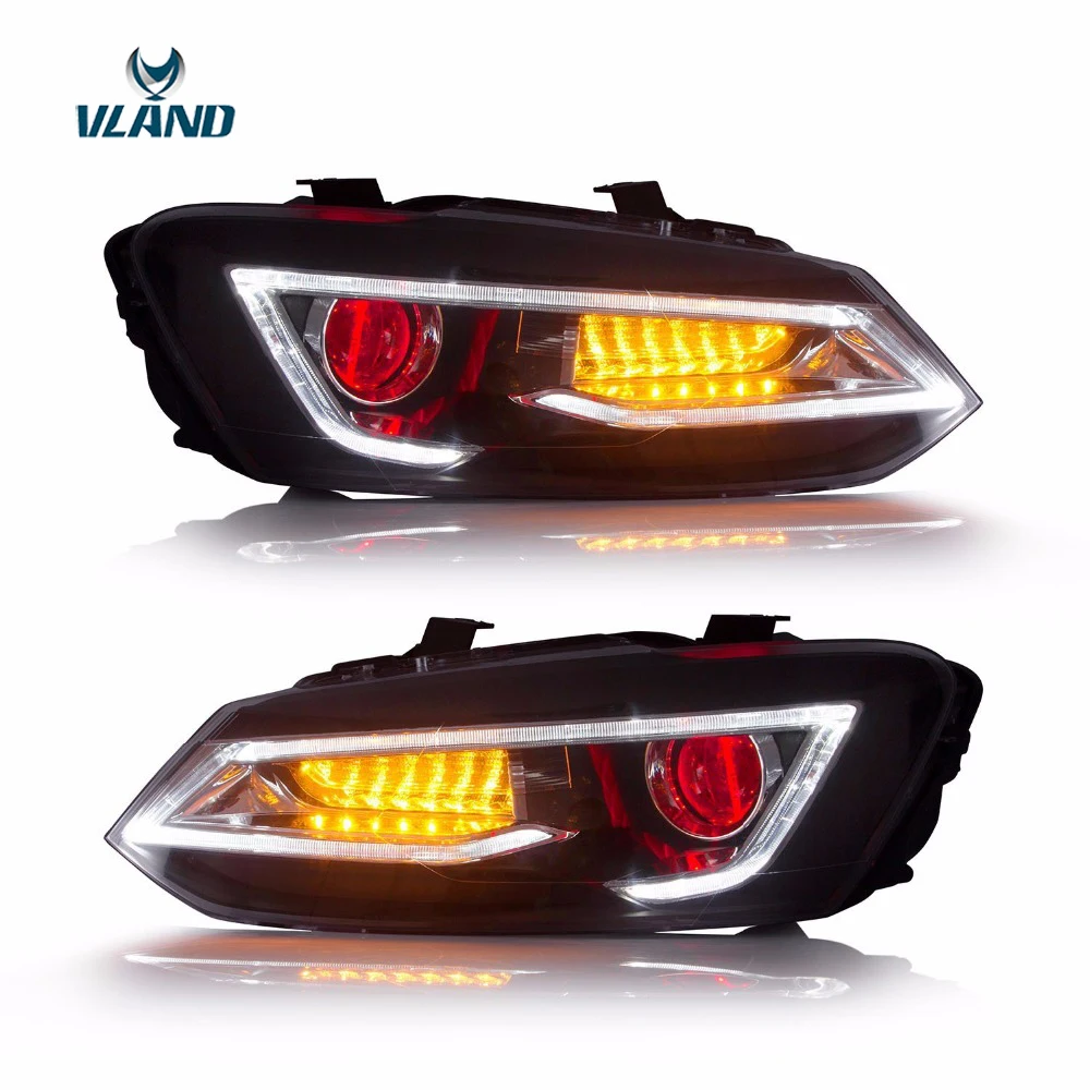 

VLAND manufacturer for Car head lamp for Polo LED Headlight 2011 2012-2017 Head light with moving turn signal and red devil eye
