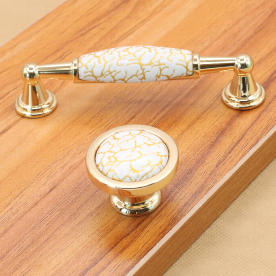 

Ceramic handle furniture hardware golden marble handle Pitch 96mm