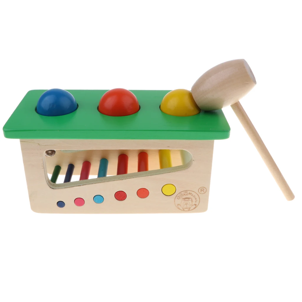 Colorful Wooden Knocking Ball Game Toy Kid Fun Rolling Ball Hammering Developmental Game Toddler Early Sensory Educational