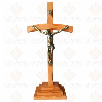 

Classical catholic baptism religious jesus christ wood table cross with crucifix,13.3inch orthodox icon home decor