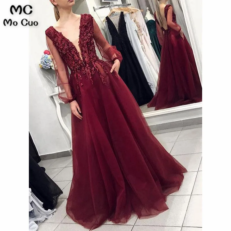 Princess V-neck Tulle Long Sleeves Sweep Brush Train Dresses