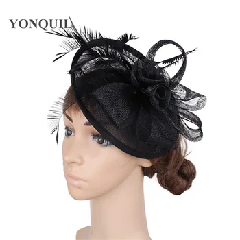 

Party headwear ostrich quill adorned fascinator with feather base cocktail Sinamay hat DIY hats wedding attractive hair clips