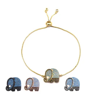 

5 pcs New Fashion! Beautiful and cute Elephant shape charm making adjustable bracelet, Nano Turqoise stone inlay for gril