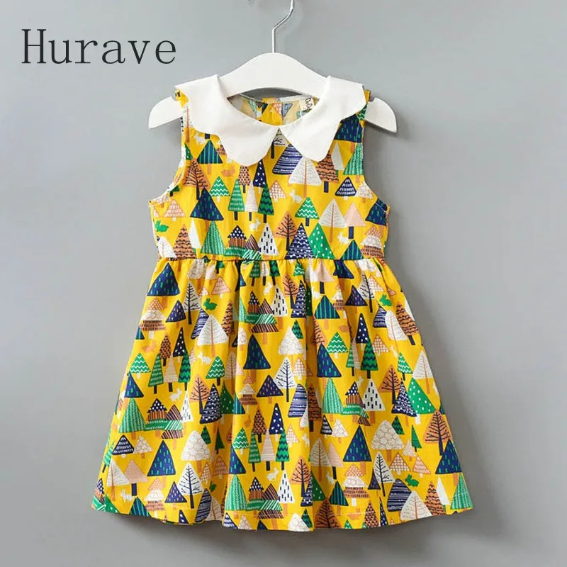 

Hurave 2017 Cute Grils Dress Summer kids Sleeveless Clothing For Toddler Children Casual Style Tree Print Girl Summer Clothes
