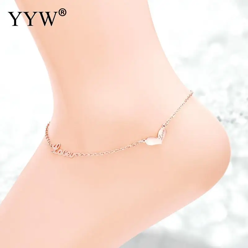 

Fashion Stainless Steel Lucky Women Foot Chain Simple Heart Three Kinds Of Color Anklets Jewelry Adjustable Length