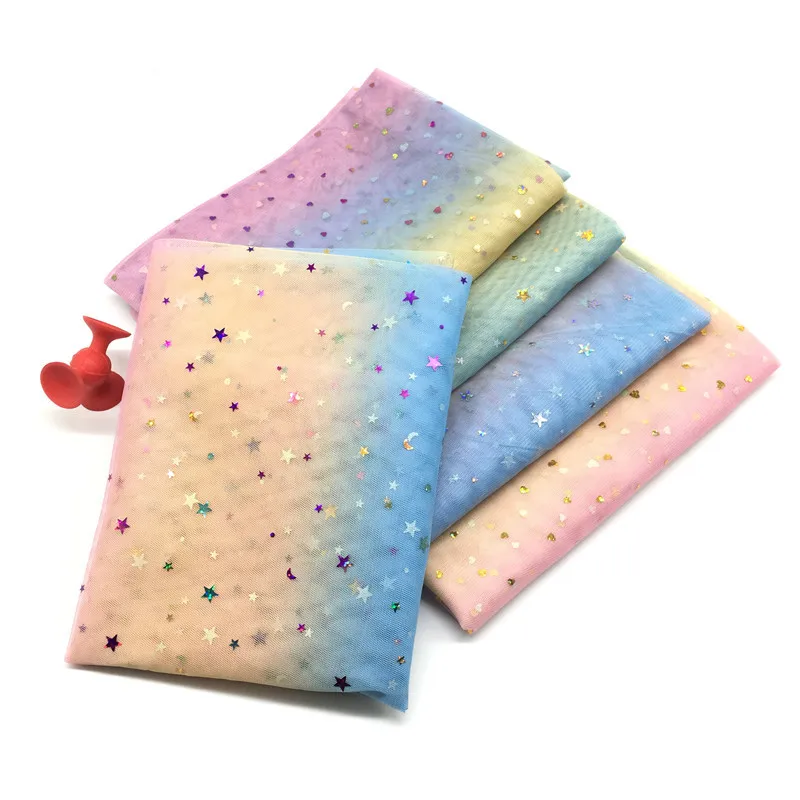 

150X100cm Star&love Heart Mesh Fabric Glitter Tulle Rainbow Tissue Kids Tutu Dress Fabric DIY Sewing Craft Supplies